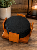 Custom Engraved Round Slate Coaster Set of 4 with Holder