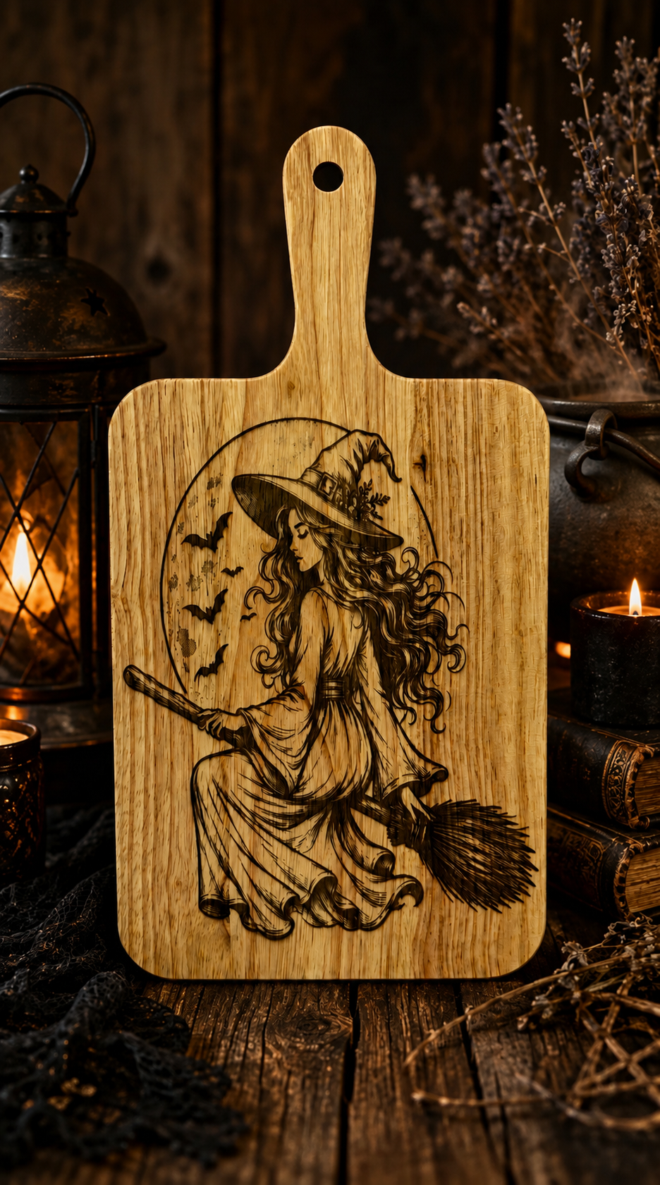 Michigan Witch on a Broom Cutting Board
