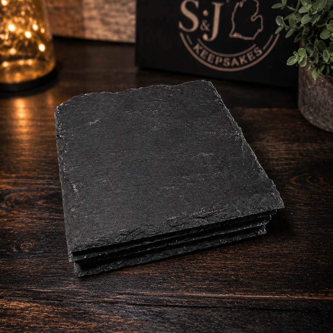 Personalized Black Slate Coasters – Set of 4