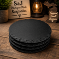 Personalized Black Round Slate Coasters – Set of 4