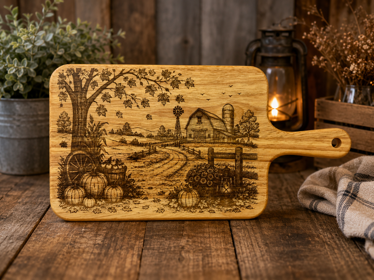 Michigan Farmhouse Barn & Pumpkins Cutting Board