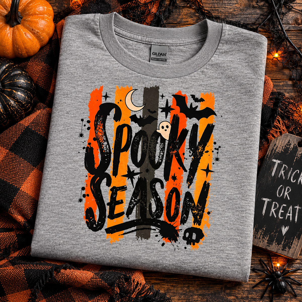 Gray Spooky Season Halloween Graphic T-Shirt