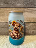Baby Highland Cow Sunflower Frosted Glass Cold Cup