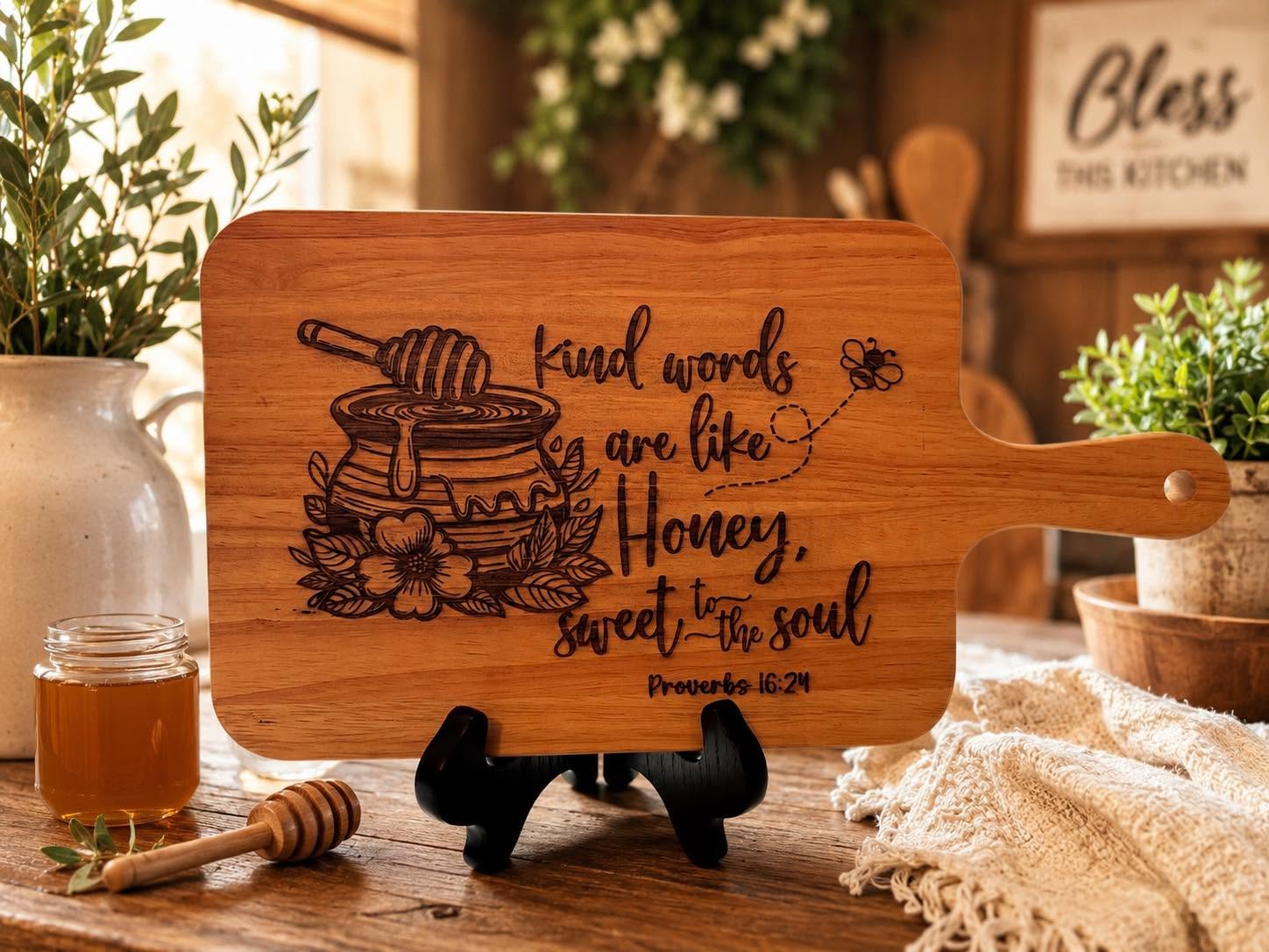 Laser Engraved Oak Cutting Board – "Kind Words Are Like Honey, Sweet to the Soul"