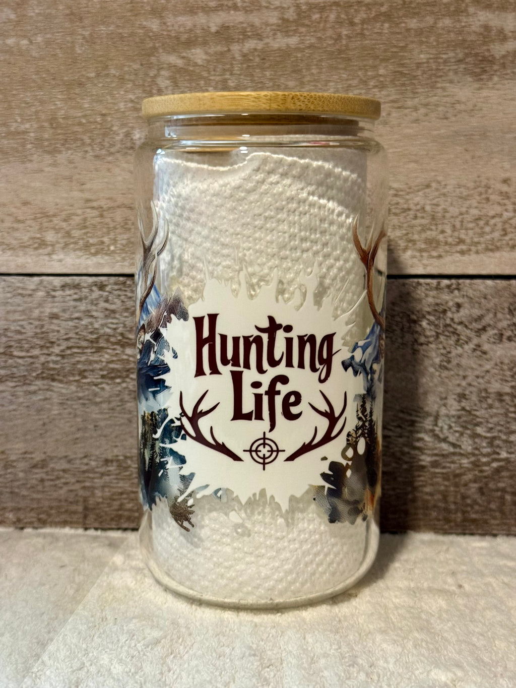 Hunting Life Deer and Snow Glass Cold Cup