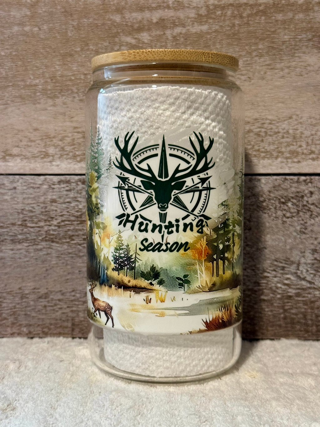 Hunting Season Deer and Snow Glass Cold Cup