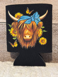 Highland Cow Butterflies & Sunflowers Koozie