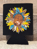 Highland Cow Sunflower Koozie