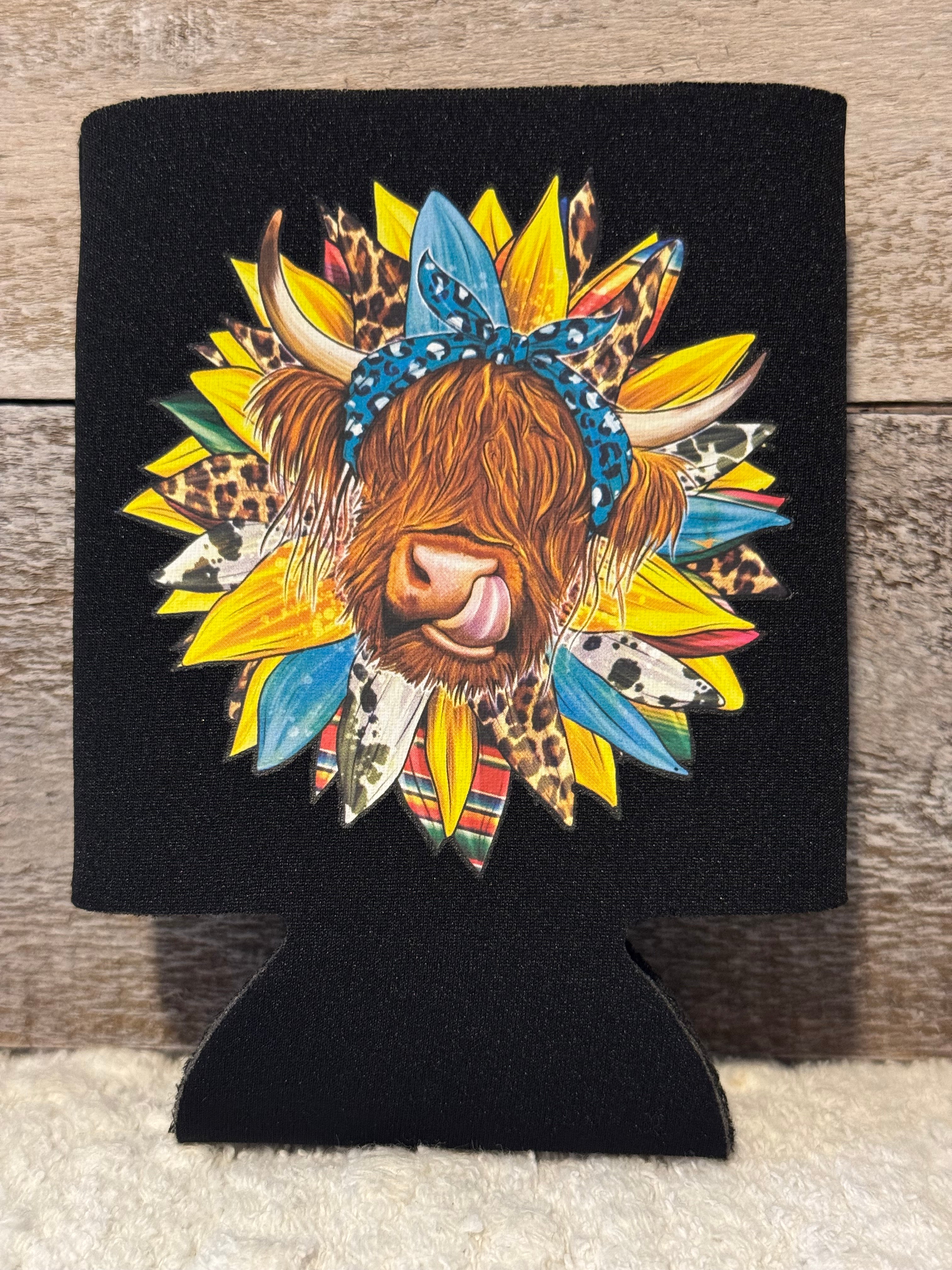 Highland Cow Sunflower Koozie