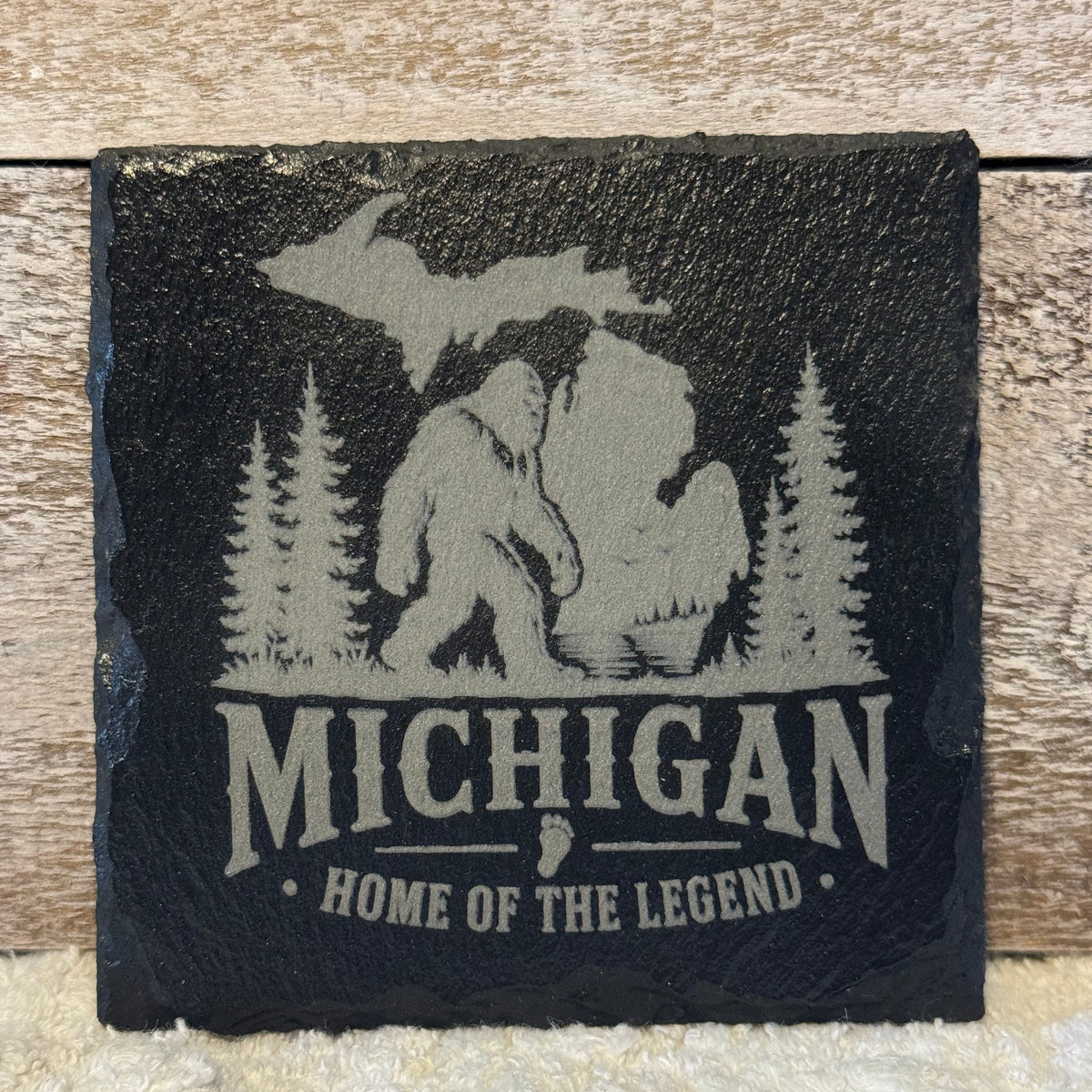 Michigan Home of the Legend Laser Engraved Slate Coaster