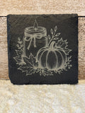 Pumpkin & Candle Laser Engraved Slate Coaster