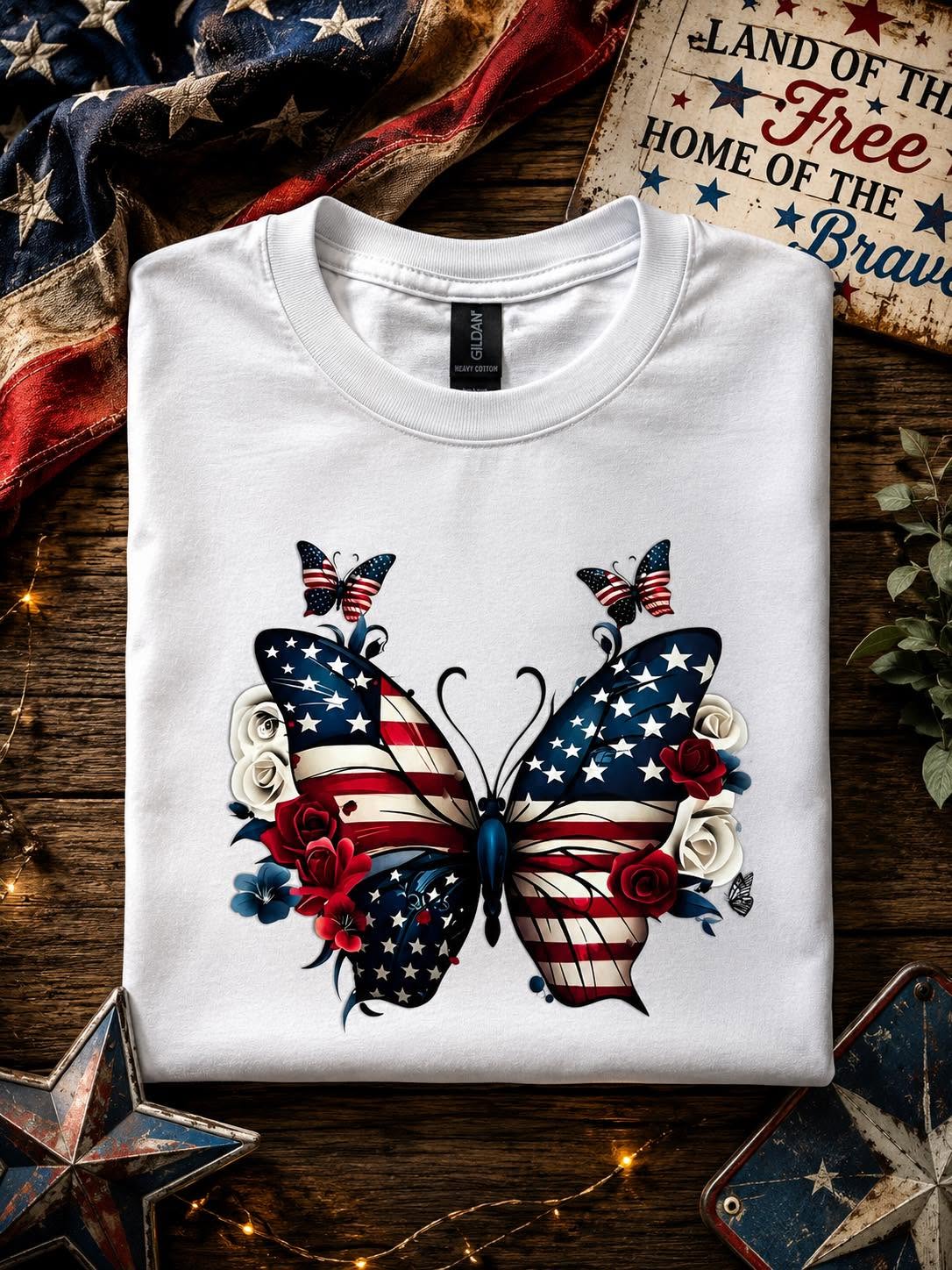 Patriotic Butterfly Floral T-Shirt