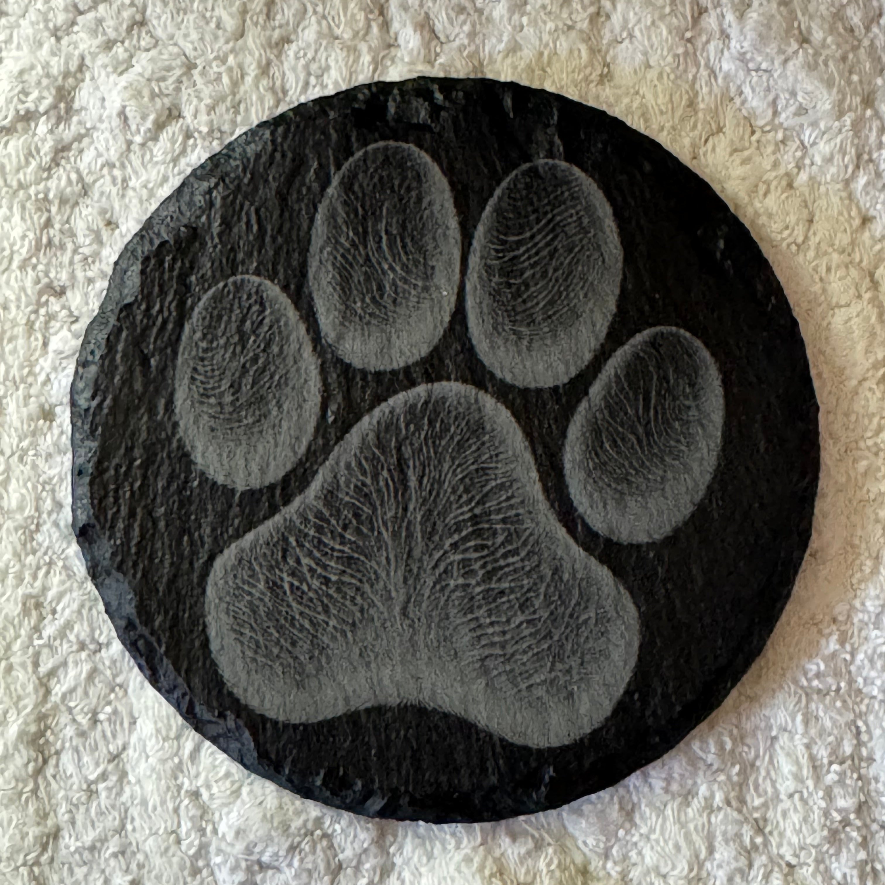 Laser Engraved Round Paw Print Coaster