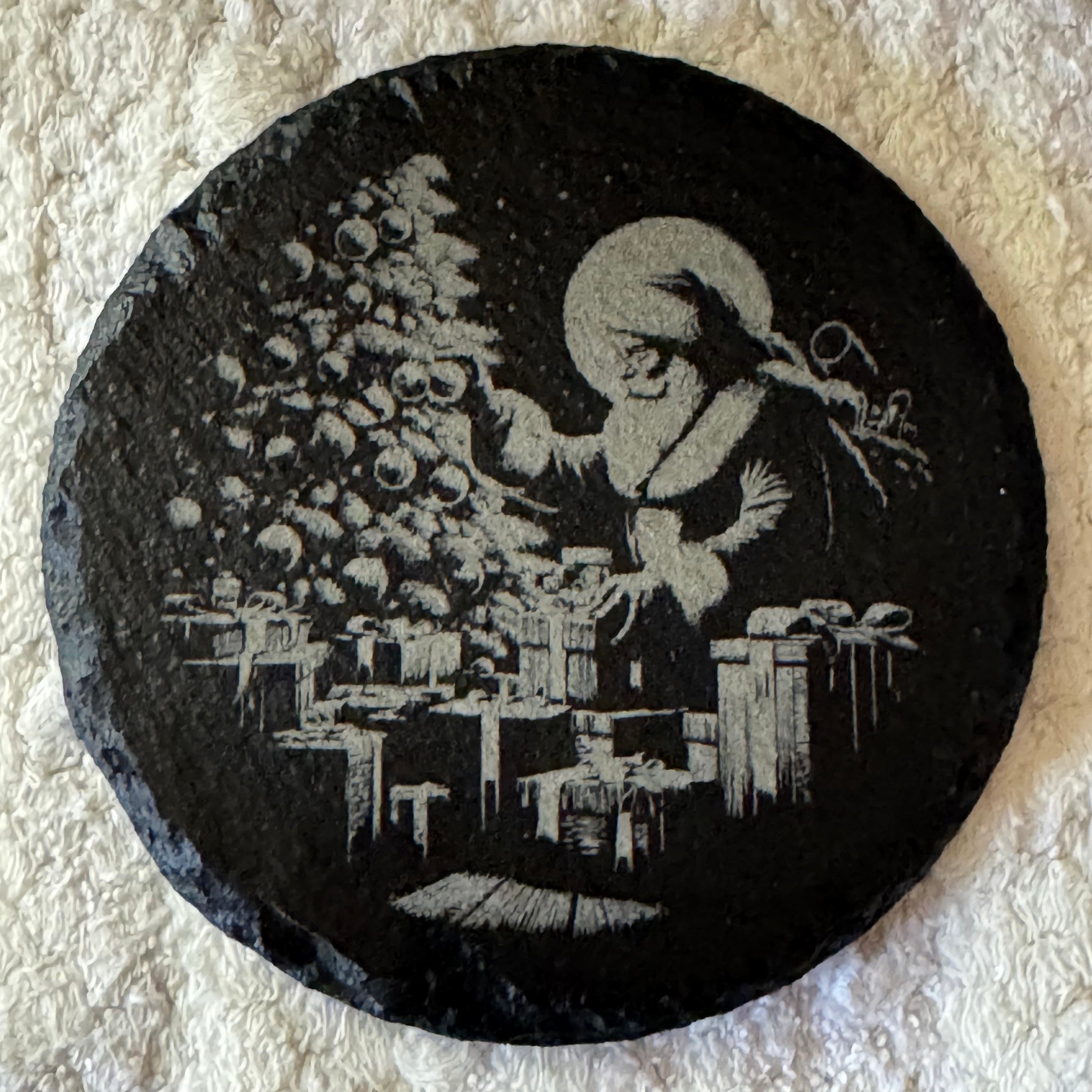 Laser Engraved Round Santa Coaster
