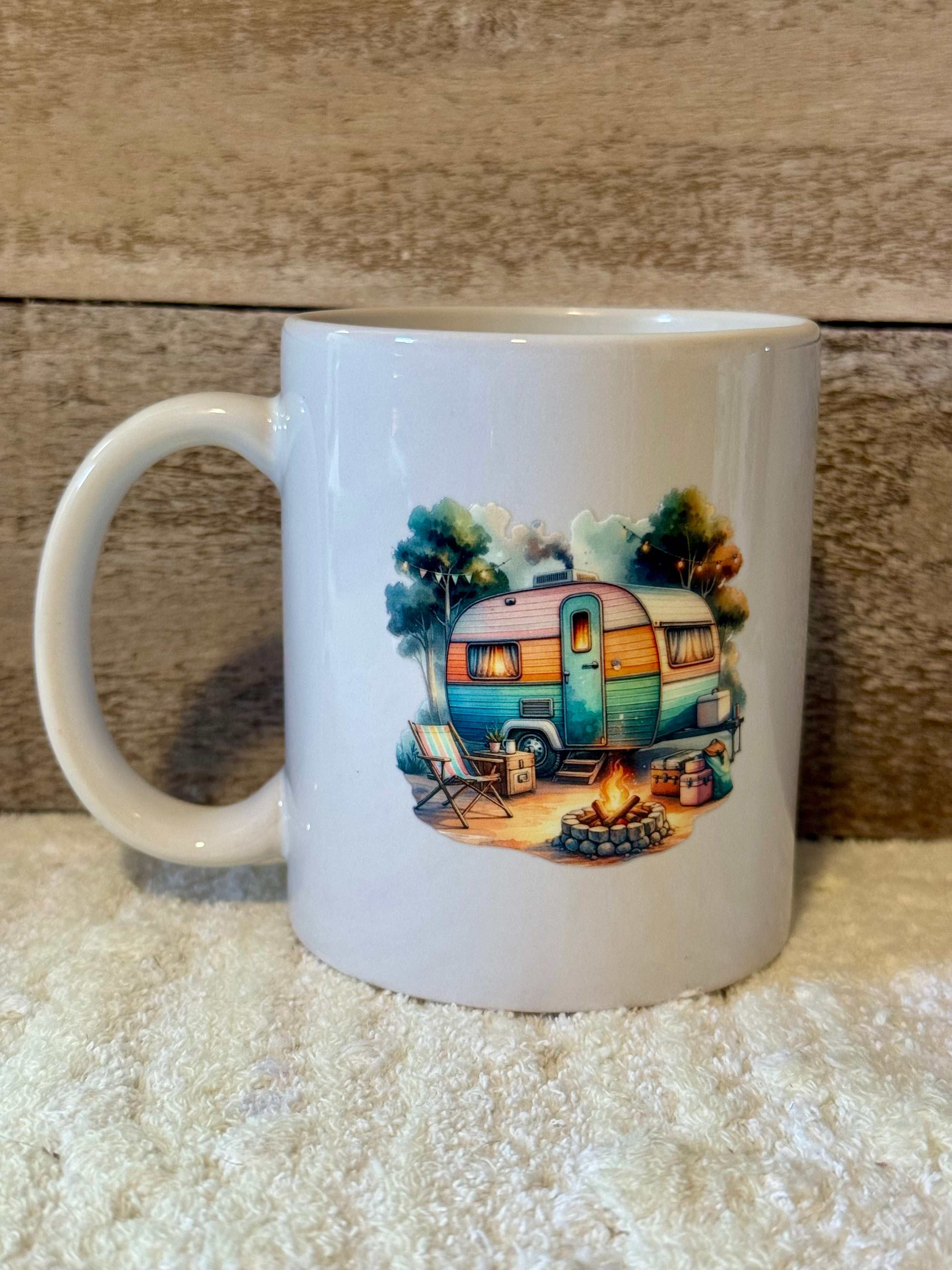 Camper Scene Coffee Mug – Double-Sided Design