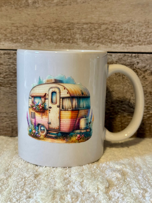 Camper Scene Coffee Mug – Double-Sided Design